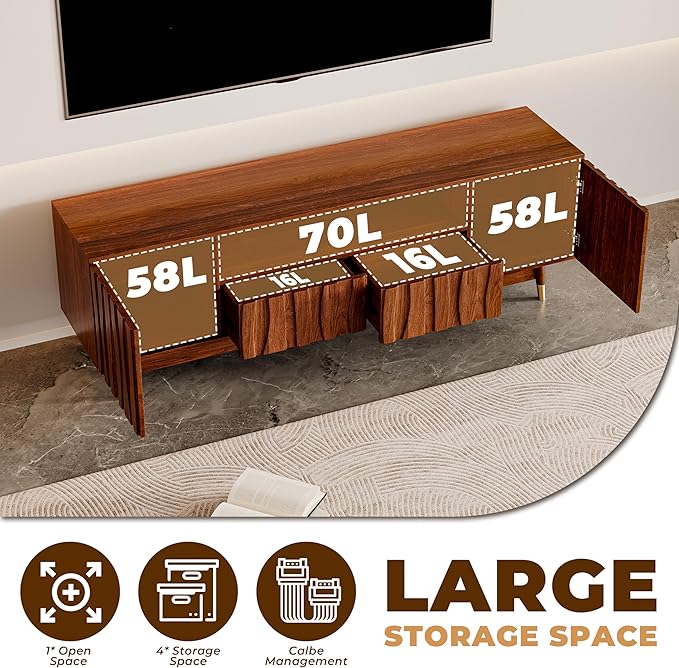 ATJafurn 66‘’ Brown Walnut Finish TV Stand