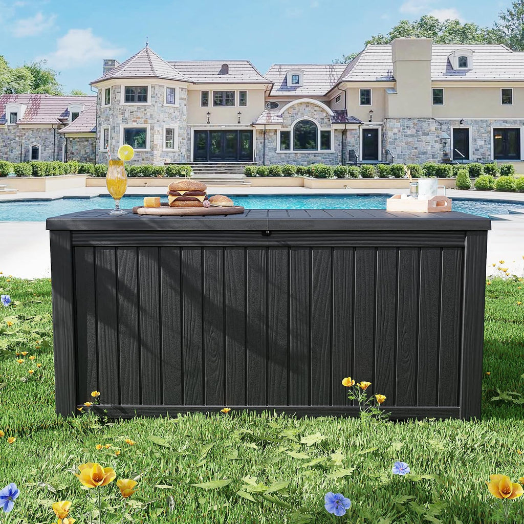 patiozen 200 gallon deck box, outdoor storage box on a desk or shelf