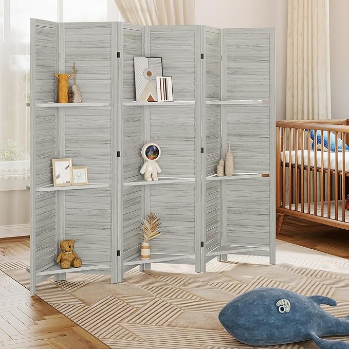 HOMCOM Room Divider, 6 Panel 67" Tall Wood Privacy Screen