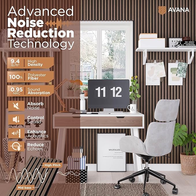 Avana Acoustic Wood Wall Panels – 47.2 X 12.6 Inch Walnut Acoustic Panels 2 PCs