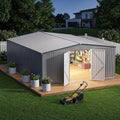 14 x 12FT Outdoor Storage Shed,Grey Metal Waterproof Shed with Door