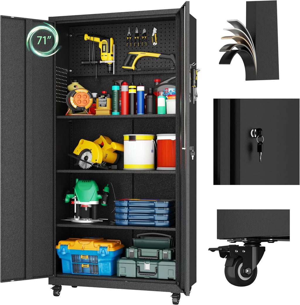 metal garage storage cabinet with wheels,71" tool storage shown in use