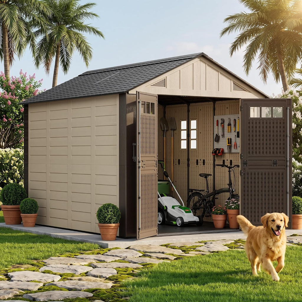 Resin Shed 8x10 FT Outdoor Storage Shed with Floor Included