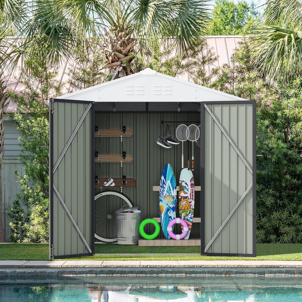 furniwell 6x8 ft outdoor storage shed, metal garden, side view