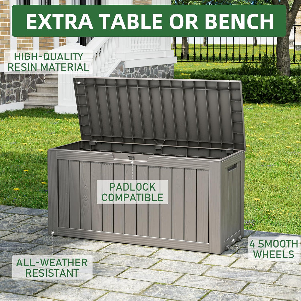 Outdoor Storage Waterproof Deck Box for Patio (80 Gallon, Grey)