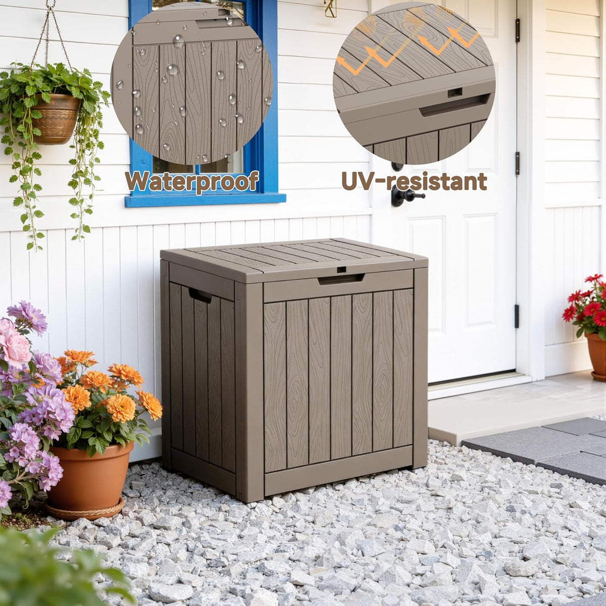 deck box large outdoor storage for patio furniture on a desk or shelf