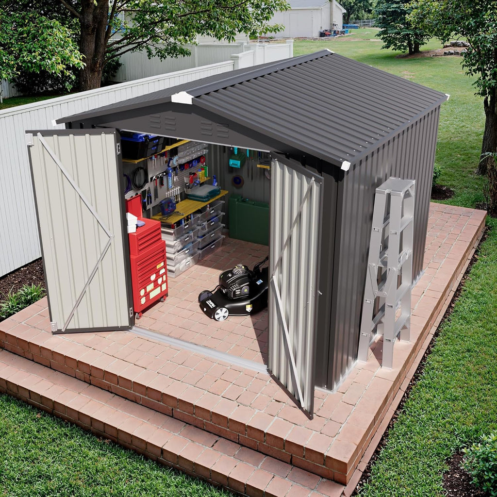 jummico 8x8 ft outdoor storage shed, tool metal, package contents