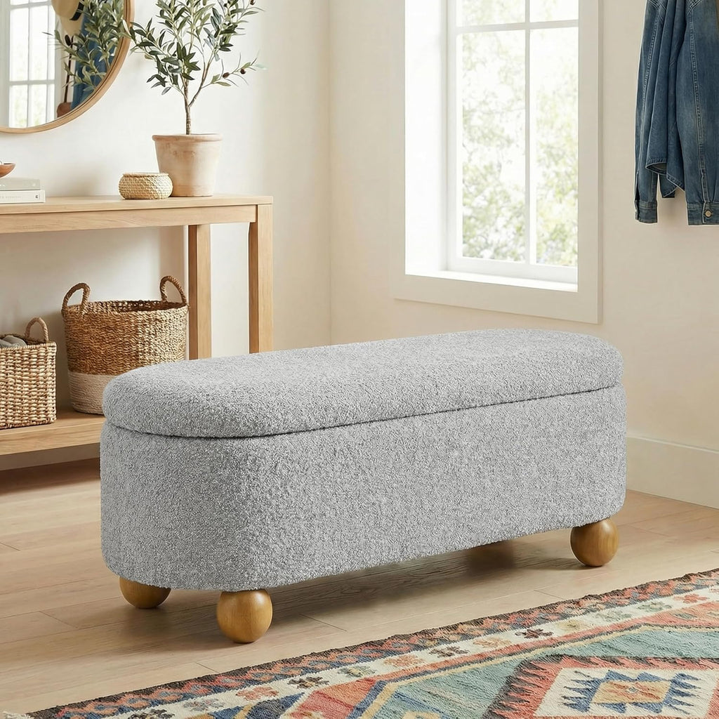 VKNOW 44.8" Storage Ottoman Bench End of Bed Bench for Bedroom, Grey