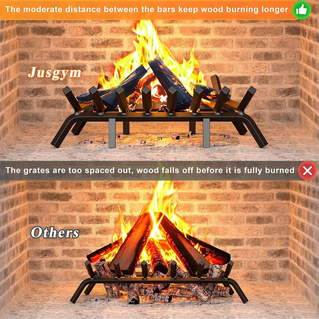 Jusgym Fireplace Grate 30 Inch with 8 Support Legs and Fire Tongs & Poker