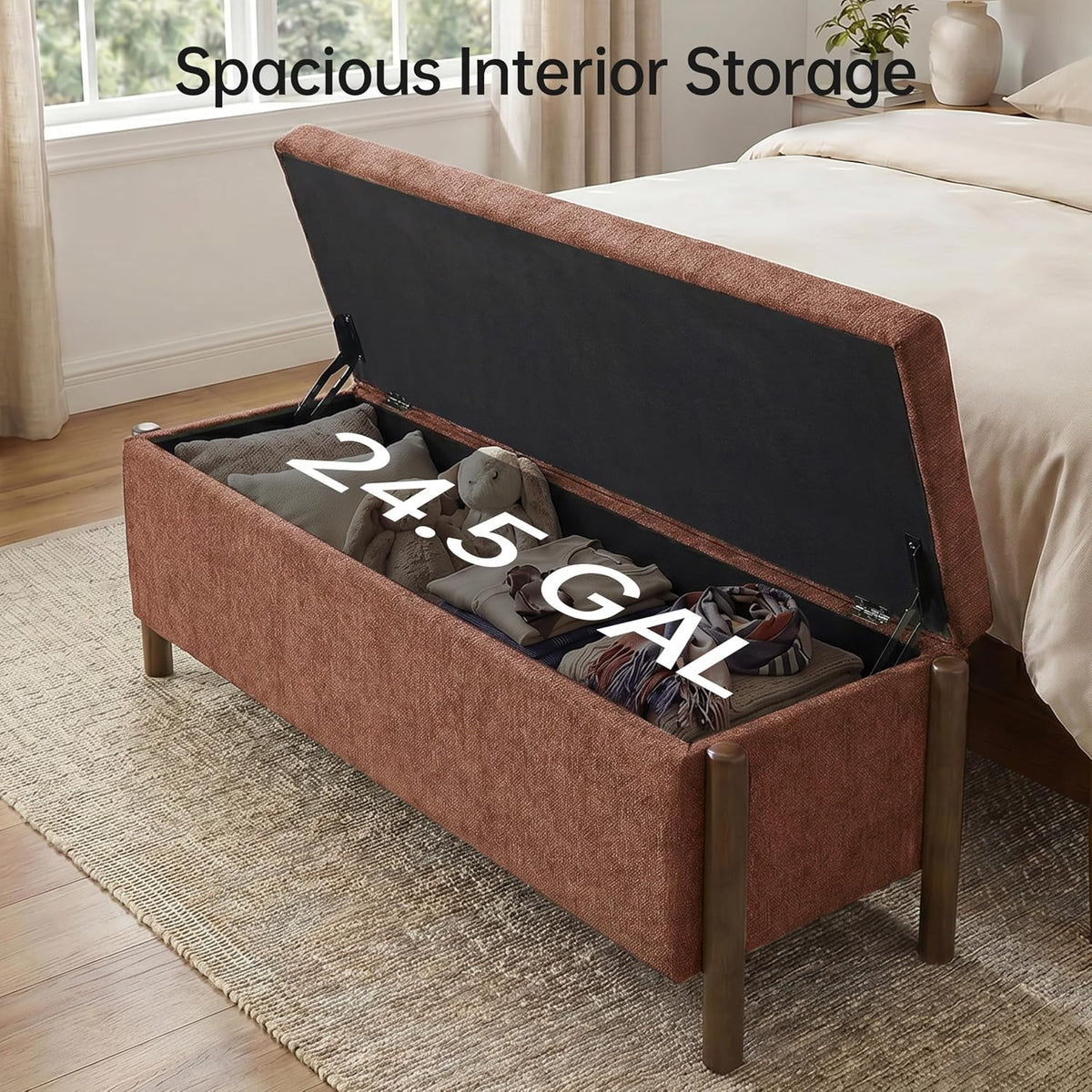 usaint 47" fabric upholstered end of bed storage, close-up detail
