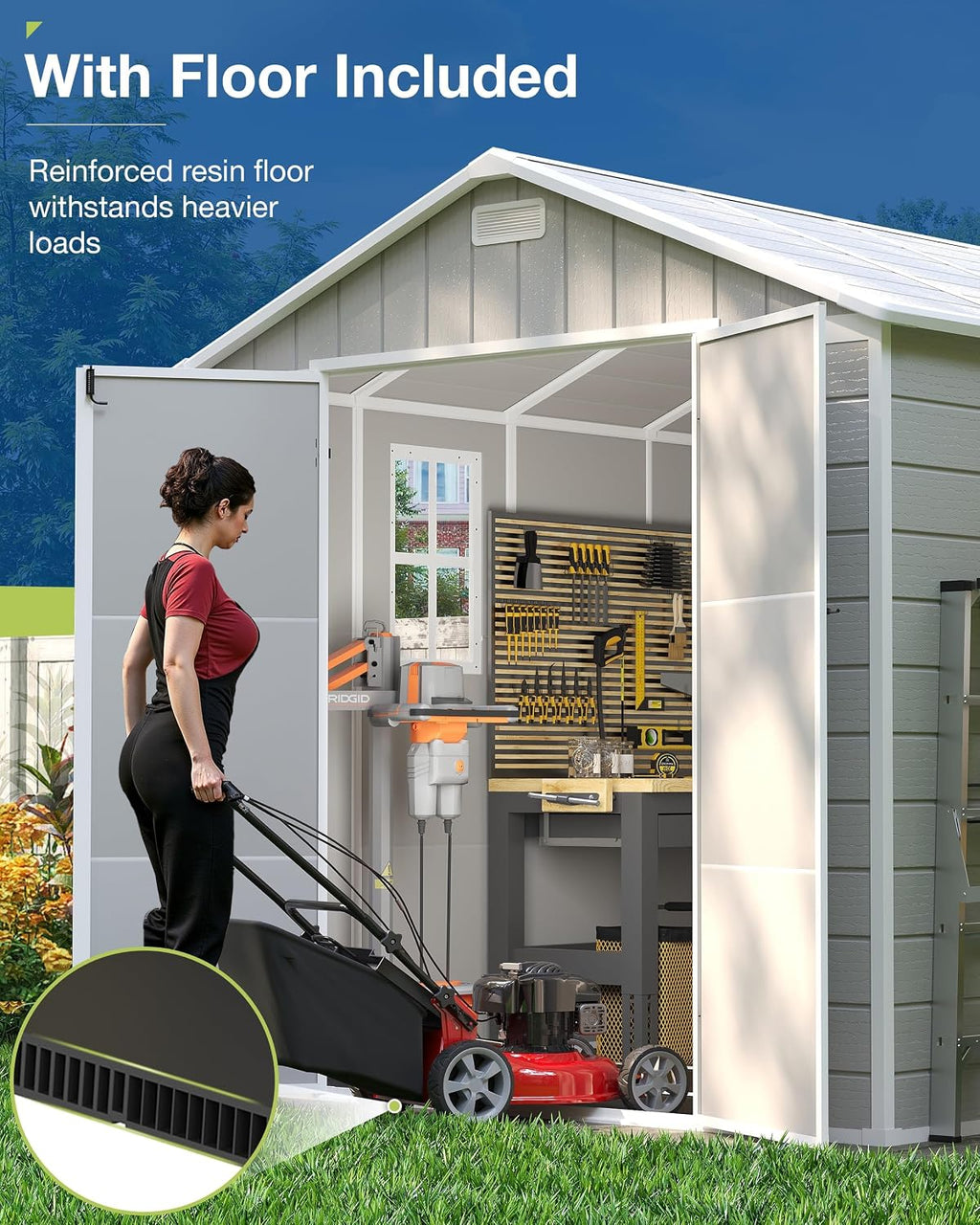 amopatio 8x6 ft storage shed with floor included, close-up detail