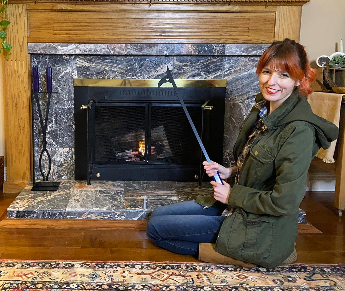 28in firewood tongs and fire poker set wrought showing dimensions