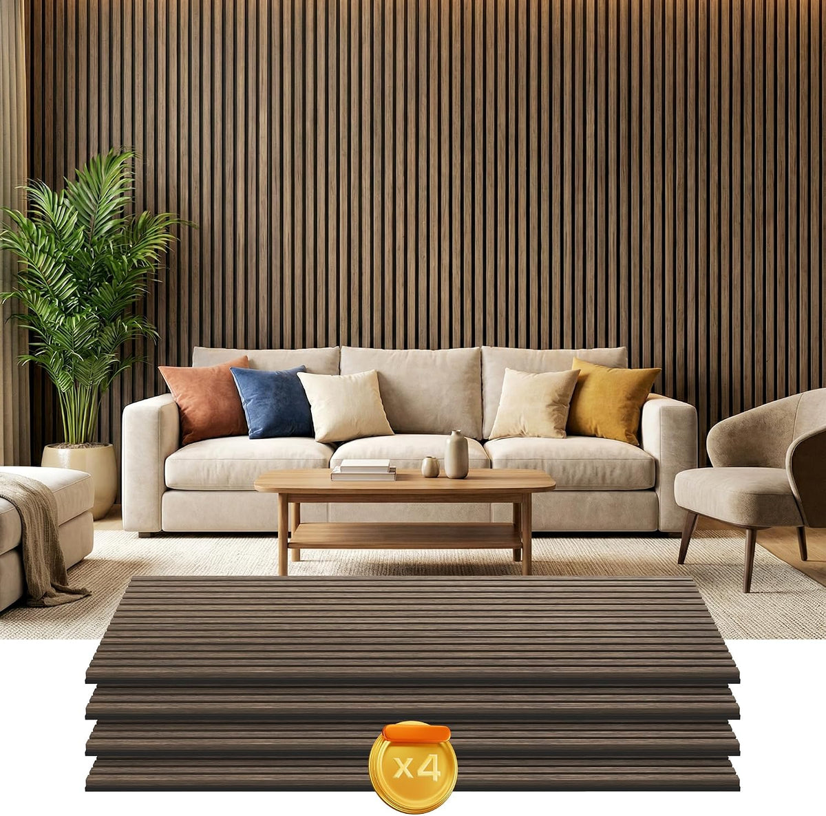 HOMCOM 4 Pack 3D Acoustic Panels, Wood Slat Wall Paneling