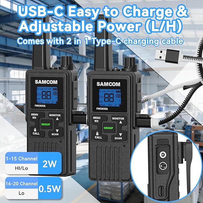SAMCOM Walkie Talkies for Adults Long Range Rechargeable 2 Pack FWCN30A 2 Way