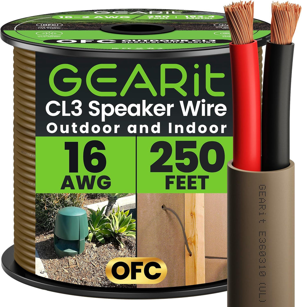GEARit Outdoor Speaker Wire CL3 Rated, 16 Gauge Speaker Wire, Speaker Cable 250