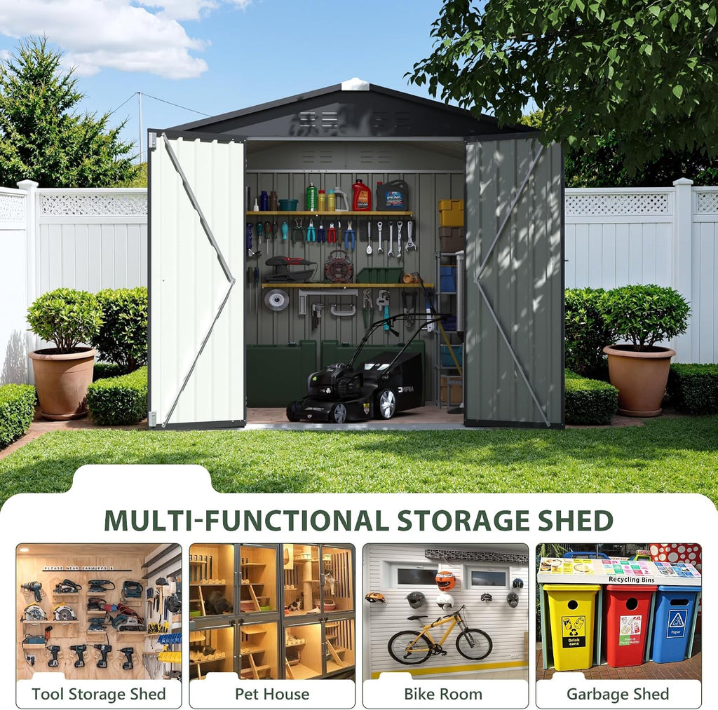jummico 8x8 ft outdoor storage shed, tool metal, close-up detail
