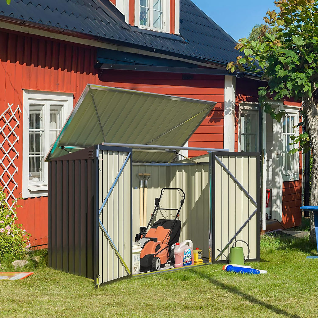 greesum 5.8x3.3 ft outdoor storage shed, black, close-up detail