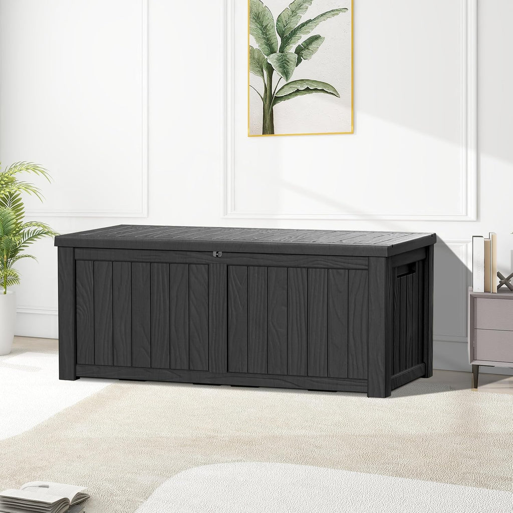 150 gallon outdoor storage box, large storage deck, front angle view