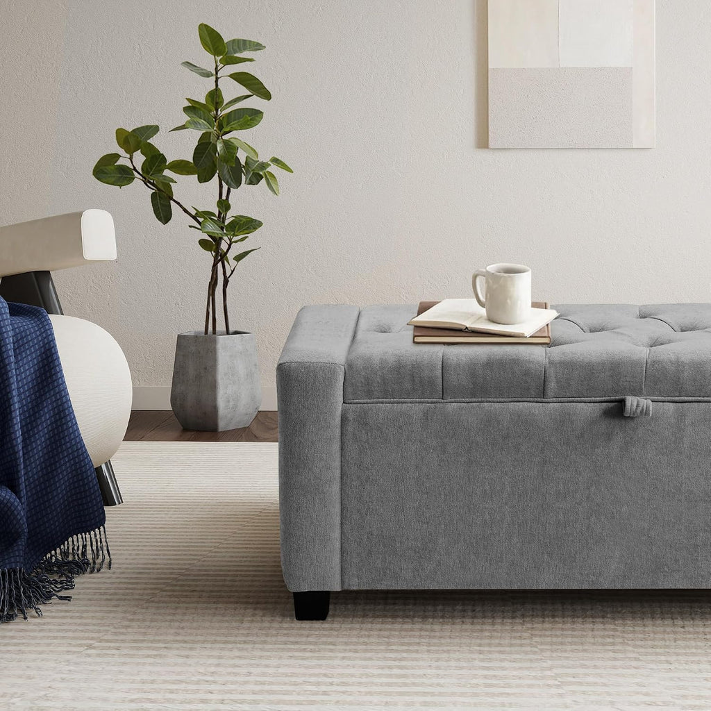grainell 42.13” storage ottoman bench, upholstered tufted bedroom showing dimensions