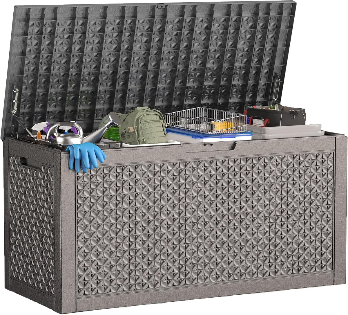 ROJIK Outdoor Storage Housing Deck Box - Waterproof Patio Furniture, Garden Tools, Cushions, Pool Accessories Storage Bench with Lockable Lid and Side Handles (Grey,125 Gal)