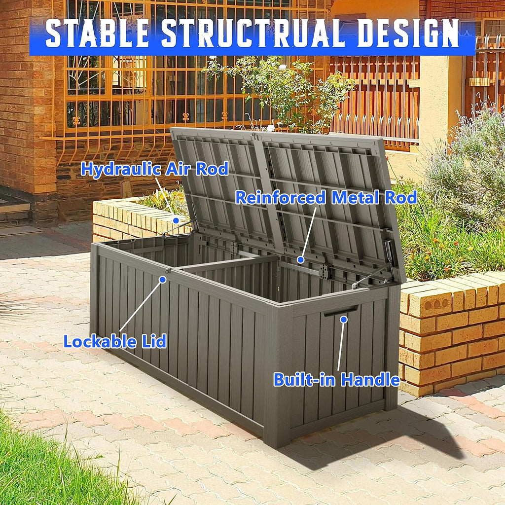resin outdoor deck storage box waterproof (grey, 220, side view