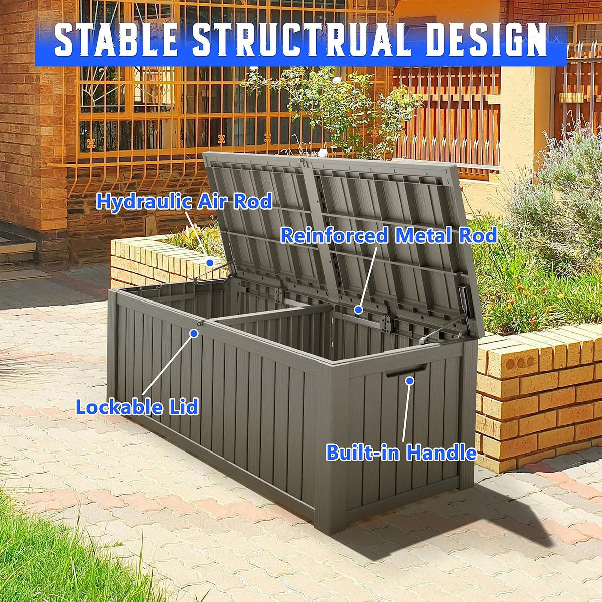 resin outdoor deck storage box waterproof (grey, 220, side view