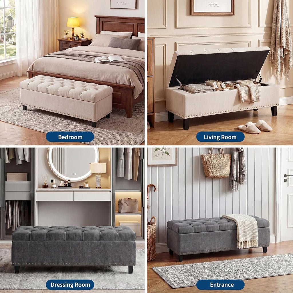 51" extra large storage ottoman bench, supports 660lbs on a desk or shelf