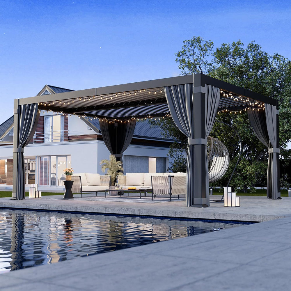 AirWire 12'x16' Louvered Pergola All-Aluminum Gazebo Dark Gray