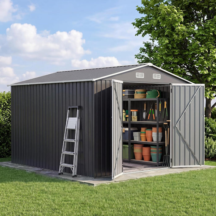 UDPATIO 10X10 FT Outdoor Storage Shed, Metal Shed for Patio&Garden,Grey