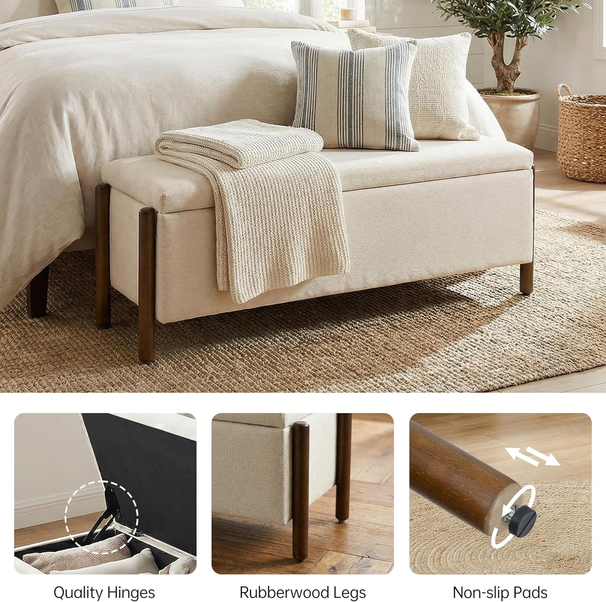 usaint 47" fabric upholstered end of bed storage showing dimensions