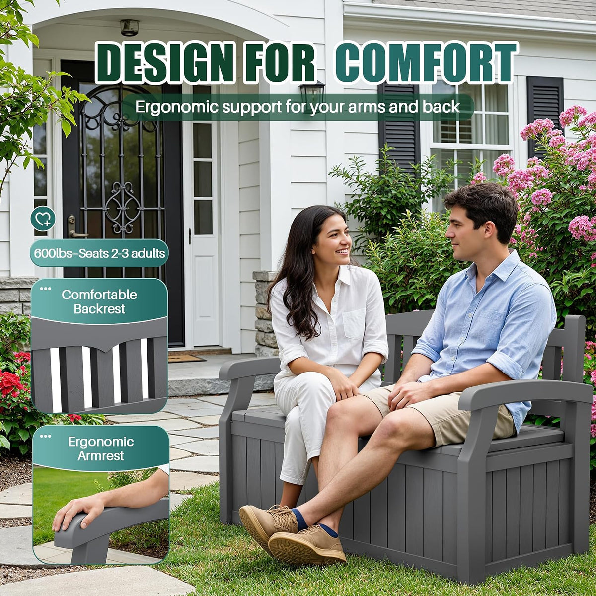 devoko 80 gallon storage bench deck box waterproof&lockable, close-up detail
