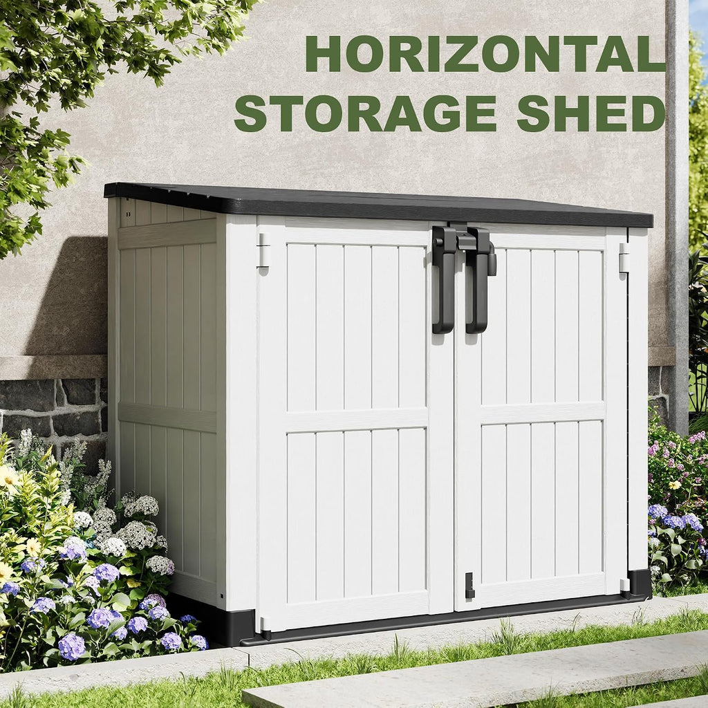 plastic outdoor storage shed, 36 cu ft waterproof showing dimensions