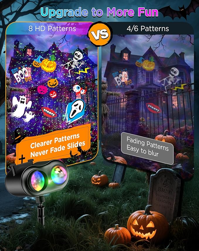 Halloween Christmas Projector Lights Outdoor, 8 Brighter HD Holiday Patterns ...