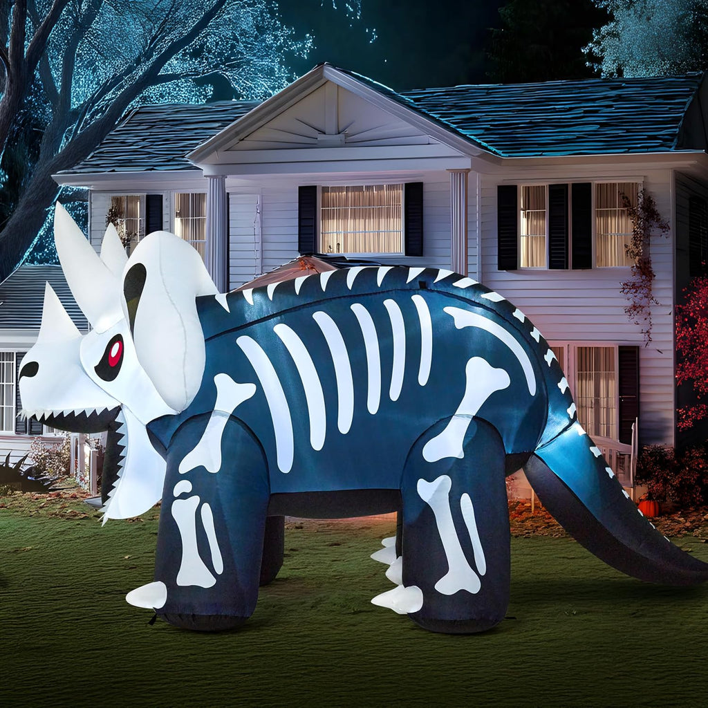 Joiedomi 8 FT Long Halloween Inflatables Outdoor Decoration, Blow Up Halloween Yard Decorations, Inflatable Skeleton Dinosaur with Built-in LEDs for Lawn Garden Decor