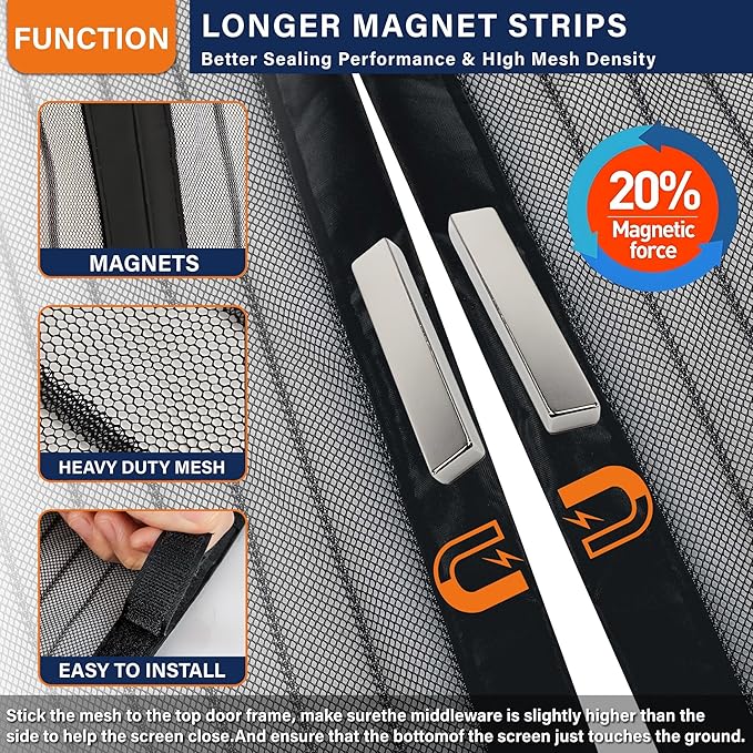 Magnetic Screen Door, Screen Door Mesh, Keep Bugs Out, Easy Install Works