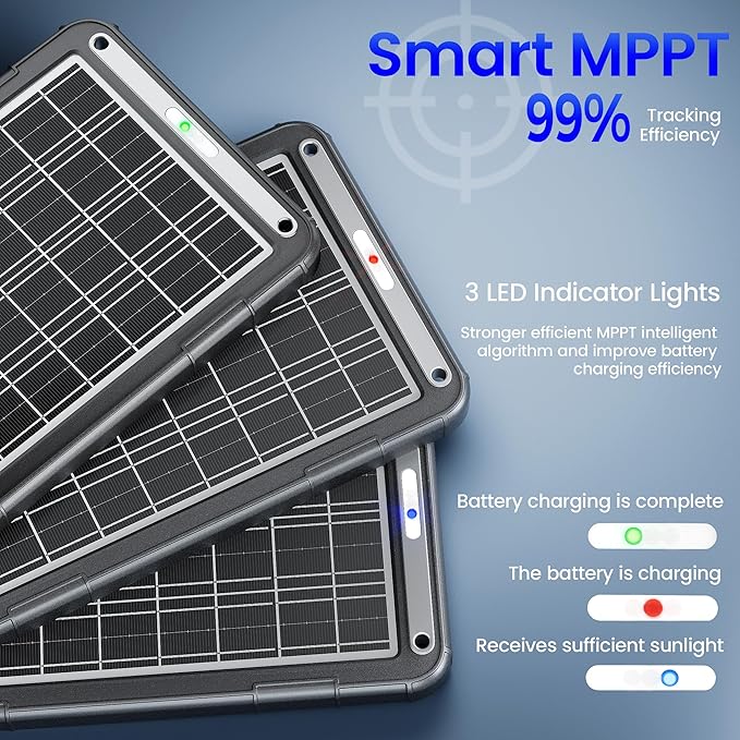 POWOXI 12V Solar Car Battery Charger: 15W Solar Trickle Charger Maintainer