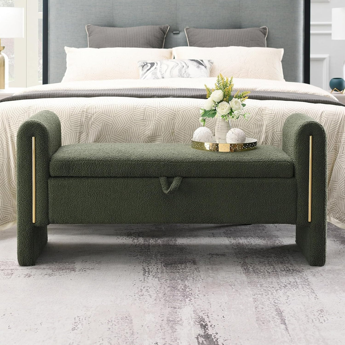 christopher knight home upholstered storage ottoman, teddy fabric, side view