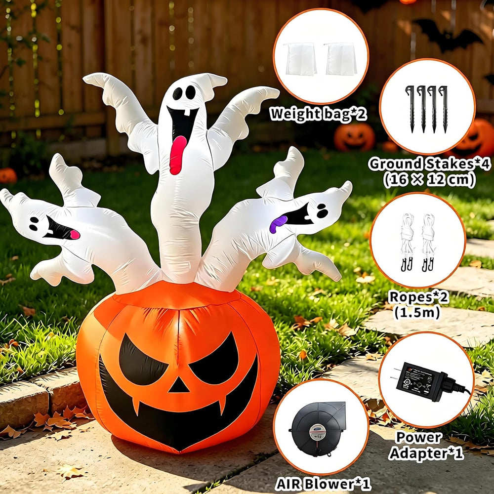 6 FT Halloween Inflatable Pumpkin with 3 Ghosts for Outdoor Decor