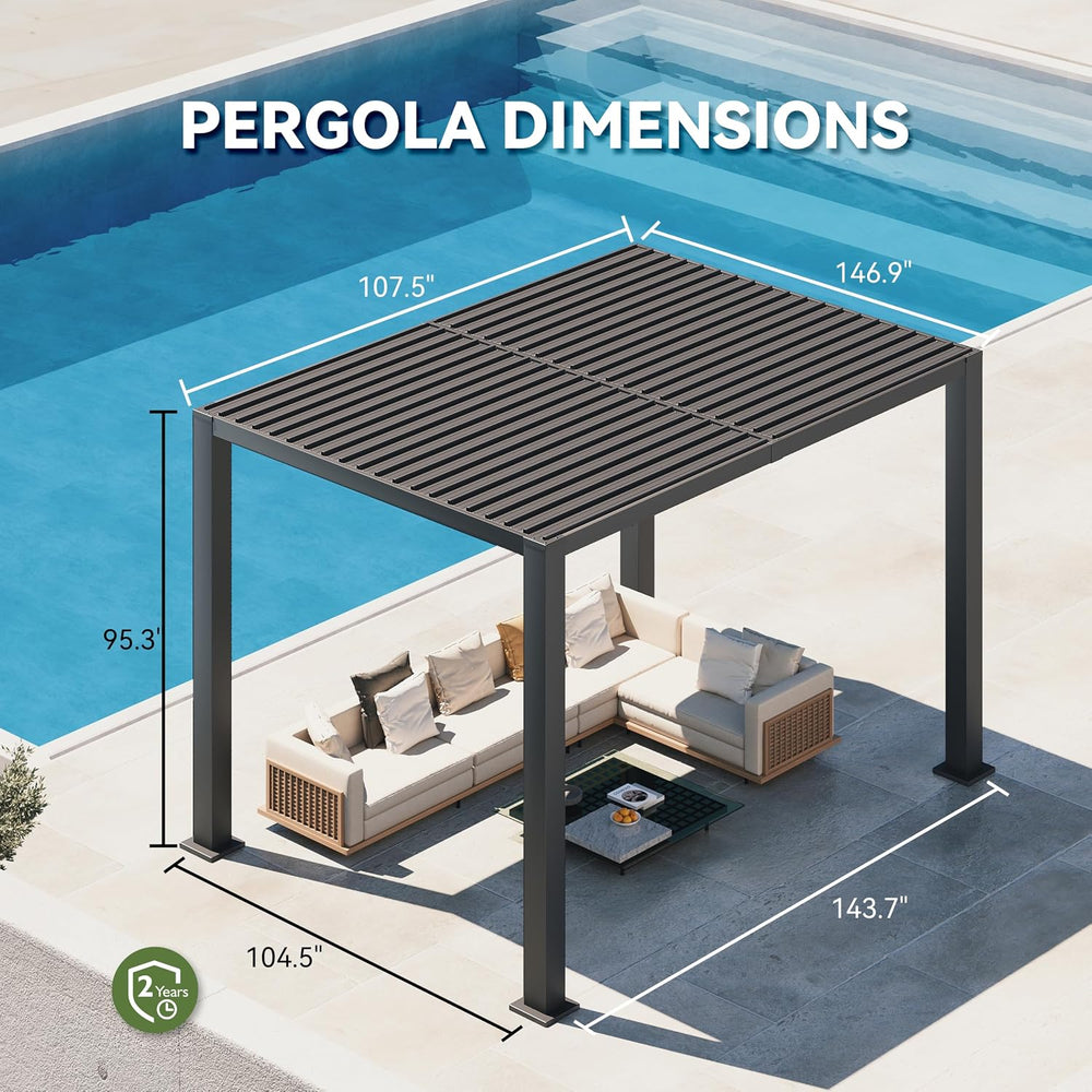 Aoxun Motorized Louvered Pergola 9'x12' with LED Lights & Power O...