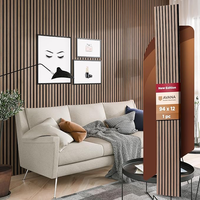 Avana Modern Acoustic Wood Wall Panels – 94.4 X 12.6 Inch Smoke Walnut Acoustic
