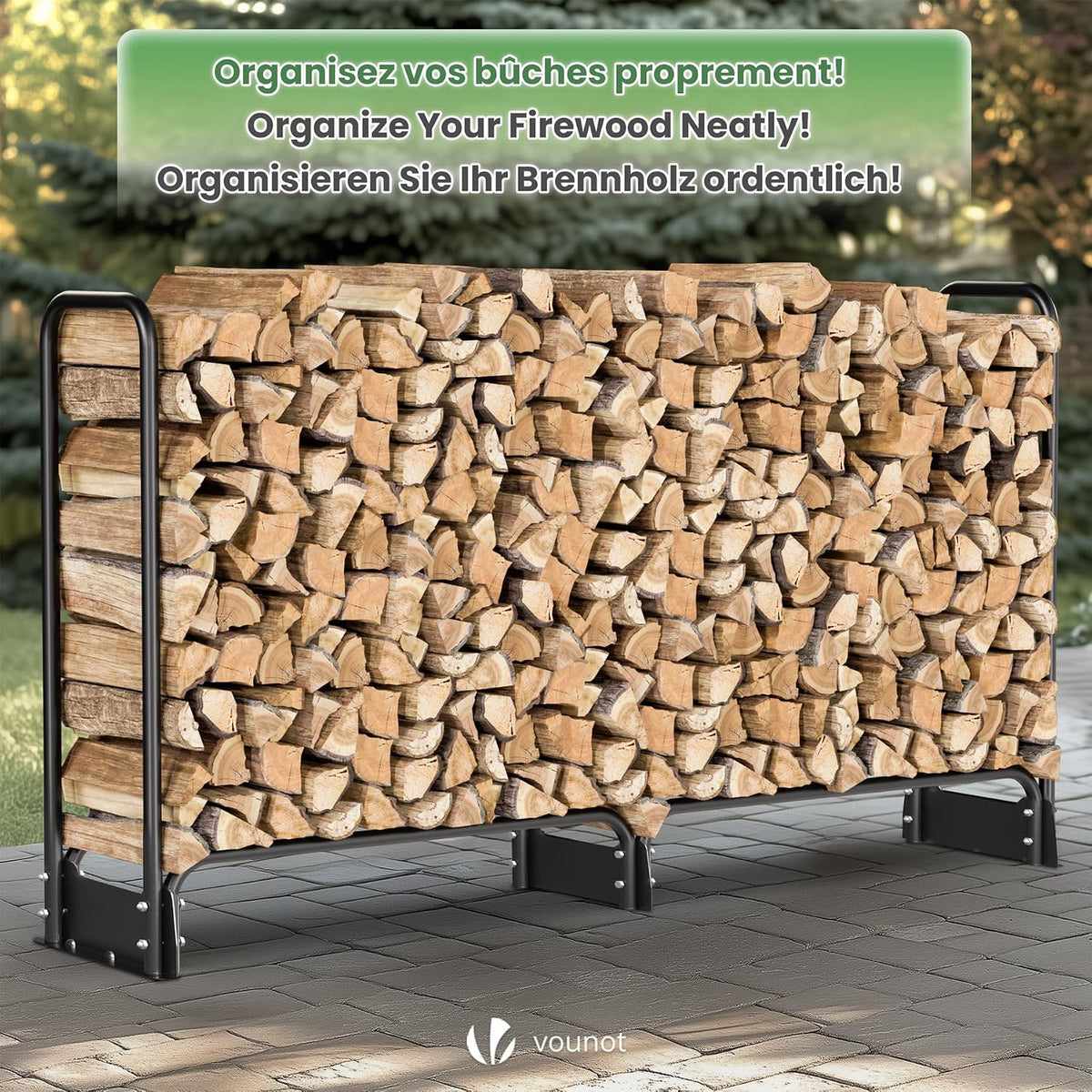vounot® firewood log rack with waterproof cover, metal shown in use