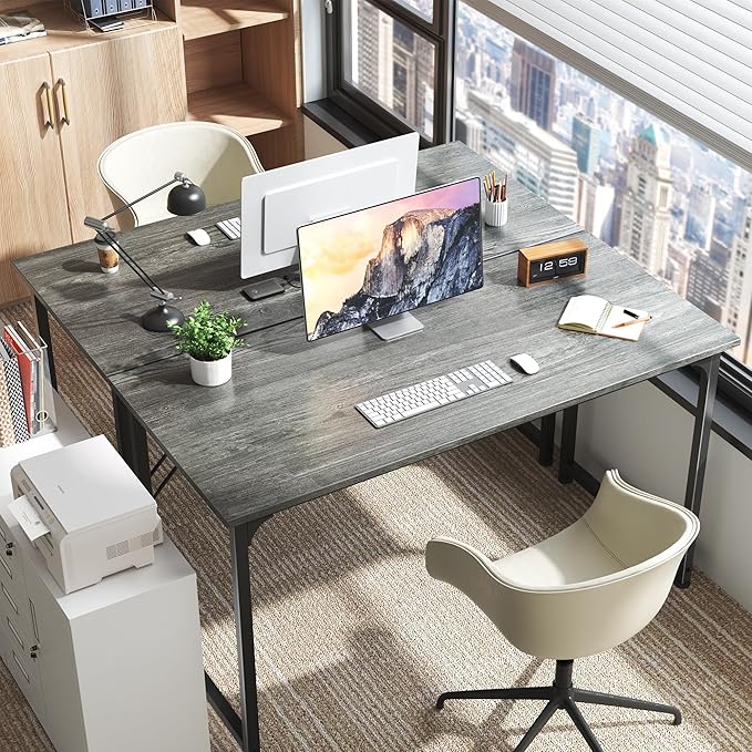 Huuger Computer Desk, 55 Inch Home Office Desk, Gaming Writing Work from Home