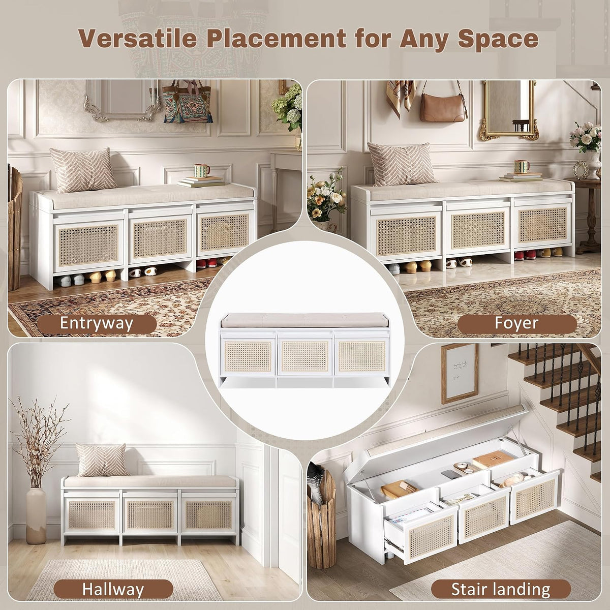 lumisol 48" entryway shoe bench, retro storage bench, front angle view
