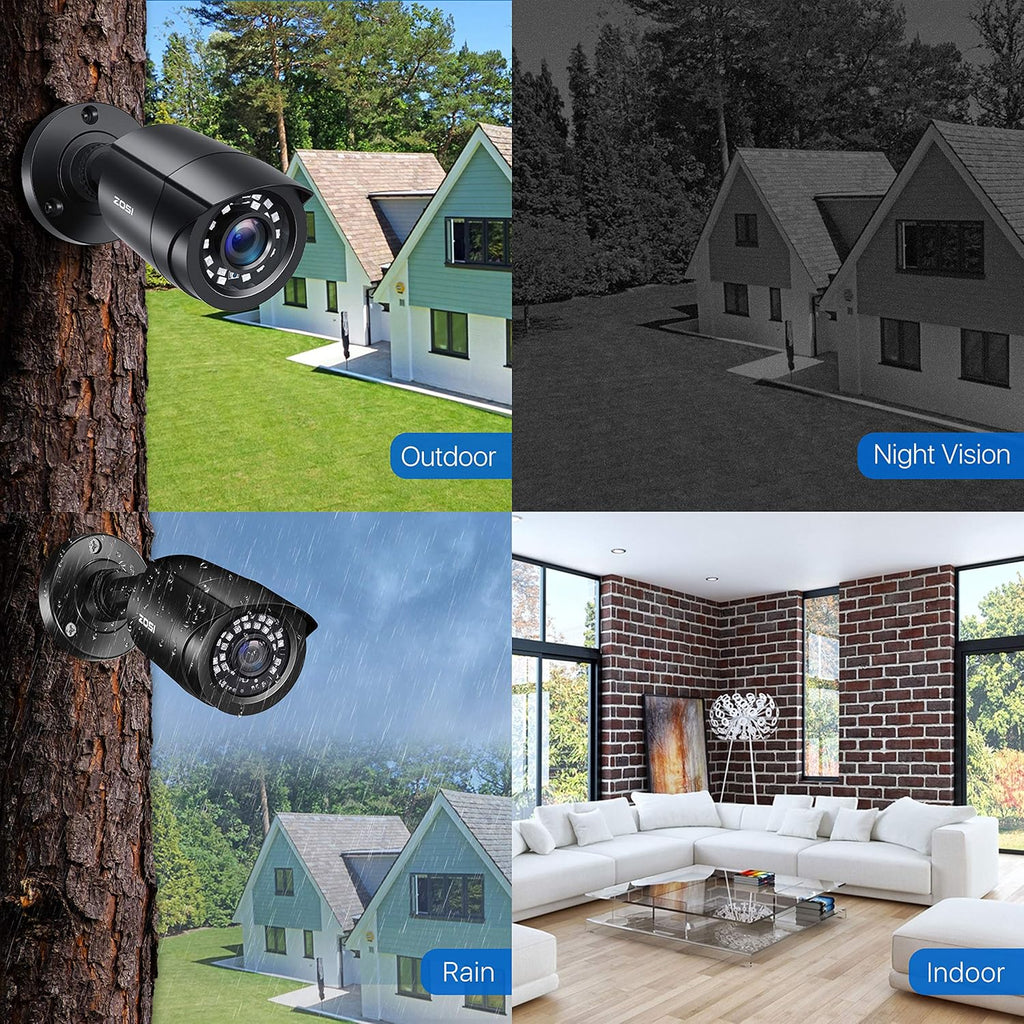 zosi 1080p home security camera system, 4x wired, front angle view