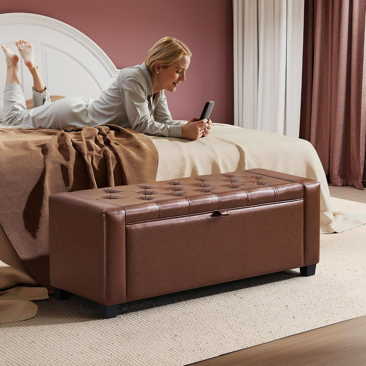 GRAINELL 42.13” Storage Ottoman Bench, Upholstered Tufted Bedroom Bench