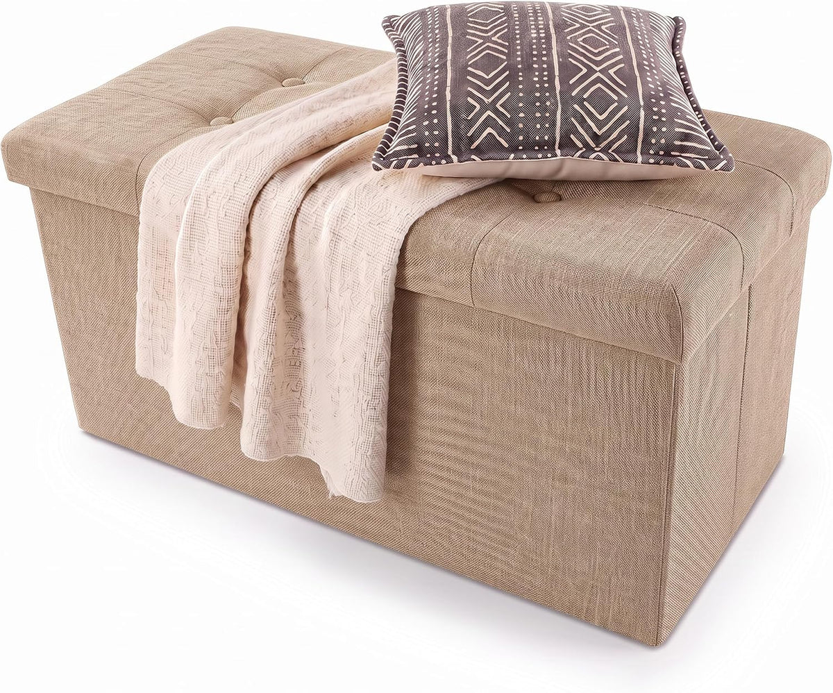 Lavish Home Folding Storage Ottoman Bench, Beige, 30”