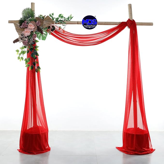 MDS Halloween Chiffon Draping Fabric - 2 Panel, 30" Wide x 100ft Long - Sheer Spooky Arbor & Canopy Drapery for Haunted House Backdrops, Party Ceilings, DIY Costumes & Themed Events - Red (Pack of 2)