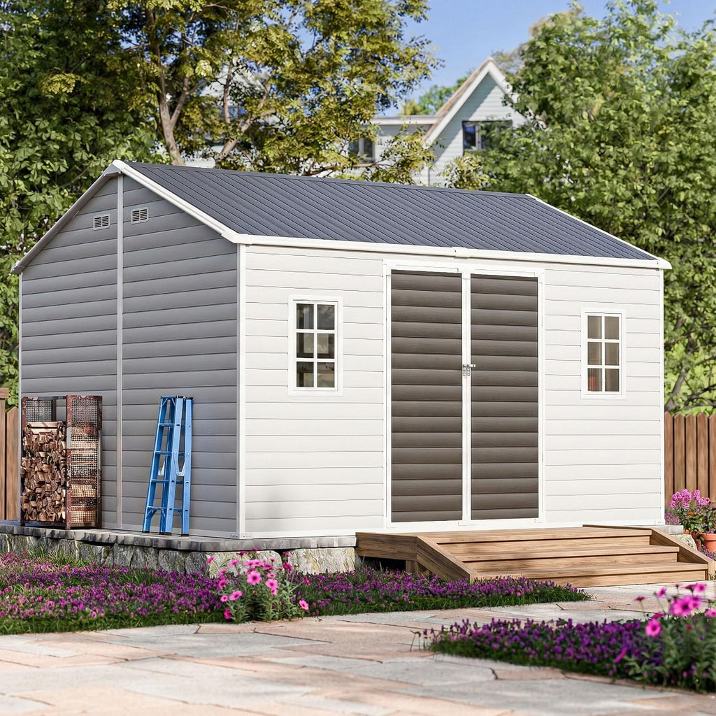 WACASA 10x12 FT Large Resin Plastic Outdoor Storage Shed with Floor
