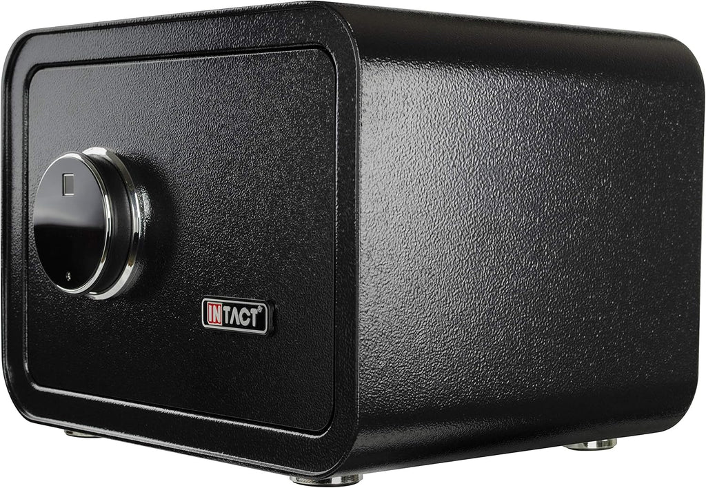 intact compact quick access biometric fingerprint gun safe on a desk or shelf