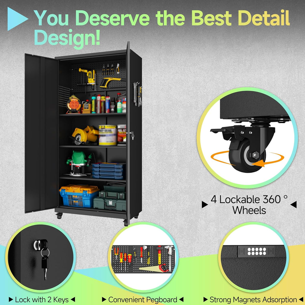 metal garage storage cabinet with wheels,71" tool storage, package contents